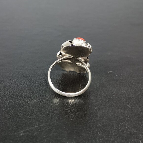 Native America Navajo Sterling Silver Coral & Turquoise Ring Max Calladitto 8.50 - Picture 3 of 8
